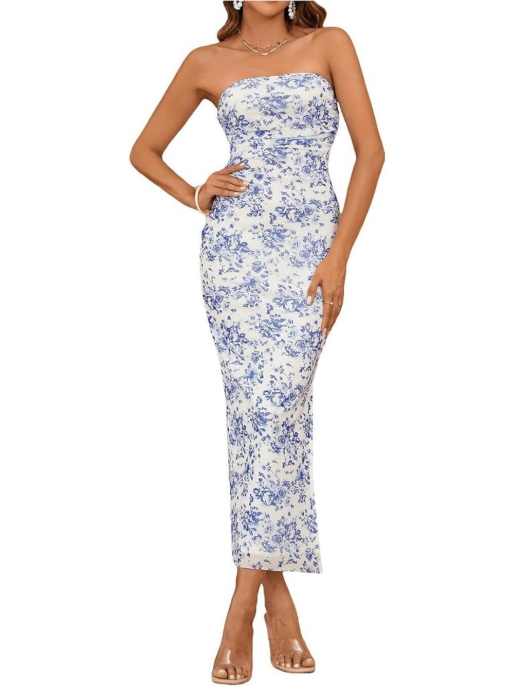 Floral Bodycon Maxi Dress - Strapless Tube Top, Perfect for Summer Weddings